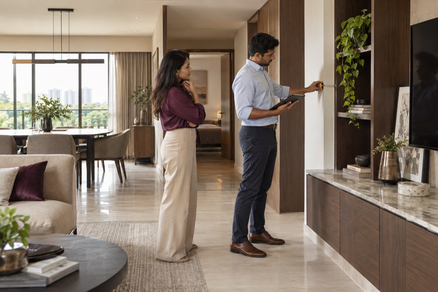 Property specialist completing a quality inspection inside a new apartment